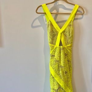 THREE FLOOR NEON YELLOW LACE MINI DRESS